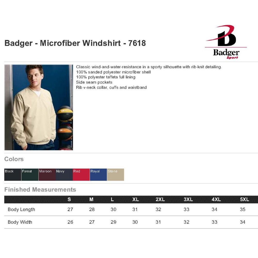 Badger Sport Microfiber 7618 Windshirt Tagles Vneck Golf Wind Shirt Royal Medium - Picture 2 of 4